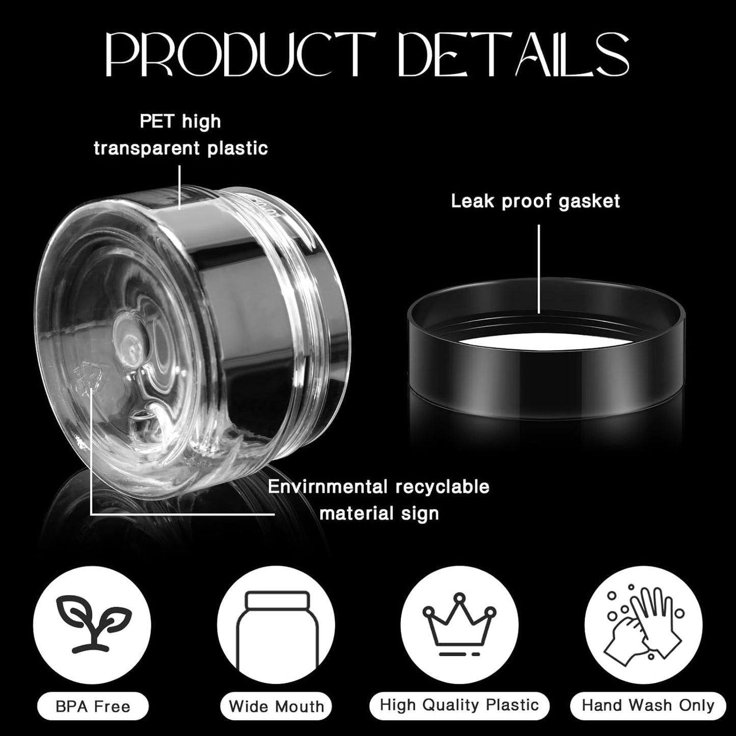SATINIOR 100 Pcs Plastic Jars with Lids Small Containers Lids Wide Mouth Small Plastic Containers for Lotion Cream Rhinestones Body Butters Travel Storage(1 oz,Black)-Velvo Beauty