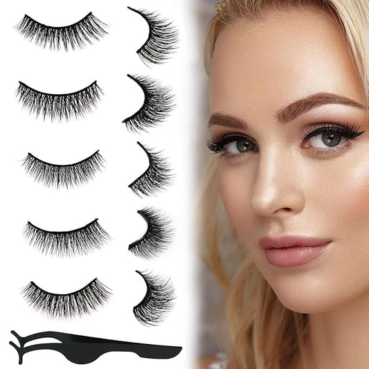Self Adhesive Eyelashes Natural Look False Eyelashes Reusable Self Stick Lashes, No Glue Needed, 5 Pairs Long-Velvo Beauty