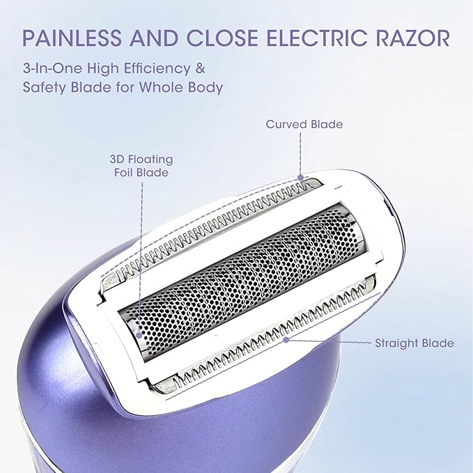 Electric Shavers for Women, 7 in 1 Hair Removal Kit with Epilator Bikini Trimmer Face Razor Body Brush Face Massager Foot Callus Remover, IPX7 Waterproof Lady Razors Set for Legs Armpit Bikini Pubic-Velvo Beauty