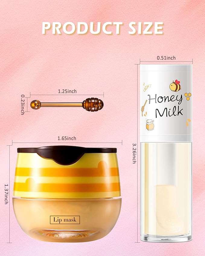 2Pcs Watermelon Lip Balm Honey Pot Lip Mask & Lip Glowy Oil Lip Care Set, Propolis Moisturizing & Nourish Hydrating Lip Gloss Repair, Reduce Lip Line & Plump Dry Cracked Lip Scrub Exfoliator -Set C-Velvo Beauty