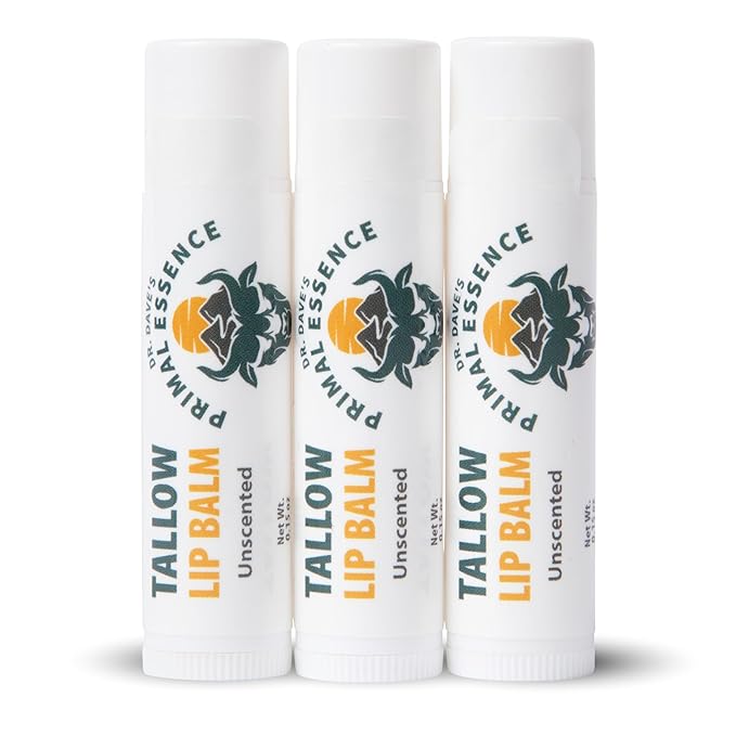 Moisturizing Tallow Lip Balm – Grass-Fed Beef Tallow with Organic Coconut Oil, Beeswax, and Vitamin E – Unscented Lip Balm Set – Travel Essential - 3-Pack-Velvo Beauty