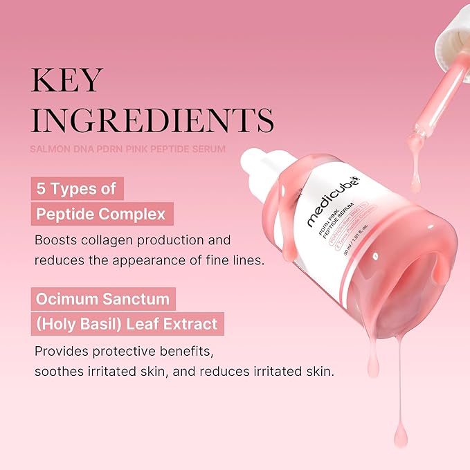 medicube Salmon DNA PDRN Pink Peptide Serum, Pink glow serum, Peptide, Niacinamide, Hydrating & Moisturizing & Firming, Uneven Skin Tone, Korean Skincare | 1.01 fl.oz. (1.01 fl.oz., Salmon DNA PDRN)-Velvo Beauty