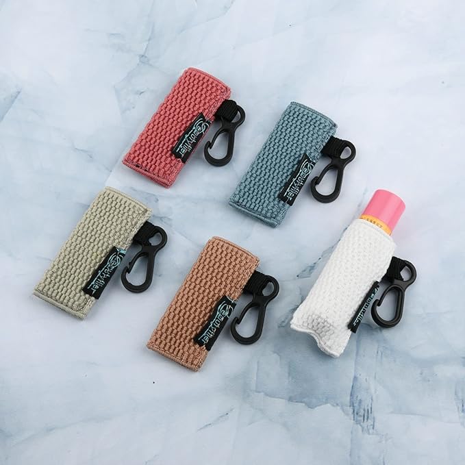 Beautyflier Keychain, Lip Balm Holder for Burts Bees Chapstick - 5pcs, Elastic, Stylish, Unique Designs, Attractive Color, Clip On, Lightweight, Red, Blue, Pink-Velvo Beauty
