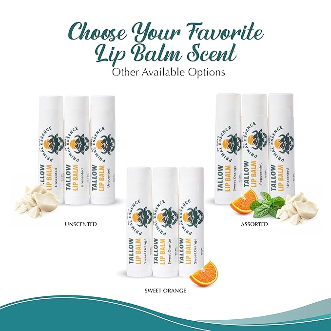 Moisturizing Tallow Lip Balm – Grass-Fed Beef Tallow with Organic Coconut Oil, Beeswax, and Vitamin E – Peppermint – Lip Balm Set – Travel Essential – 3-Pack-Velvo Beauty