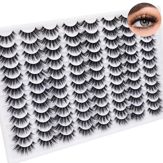 False Eyelashes 48 Pairs Faux Mink Lashes 14mm Wispy Lashes 3D Fluffy Cat Eye Lashes Pack Bulk Wholesale Strip Lashes(style 48-032)-Velvo Beauty