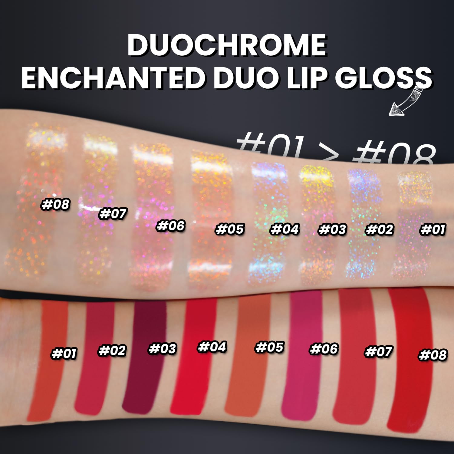 CHARMACY Multichrome Double Head Non-Stick Lip Gloss, Metallic Colourful Lip Glaze, Anti-transfer, Long Lasting Waterproof Liquid Lipstick Makeup (#06)-Velvo Beauty