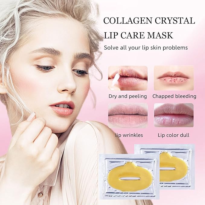 30 pieces of Moisturizing Collagen Crystal Lip Mask - Anti-Ageing & Anti Chapped, Reduce lip Wrinkles, Fade Lip Color, Make Skin Smooth And Firm Collagen Lip Pieces (Gold)-Velvo Beauty