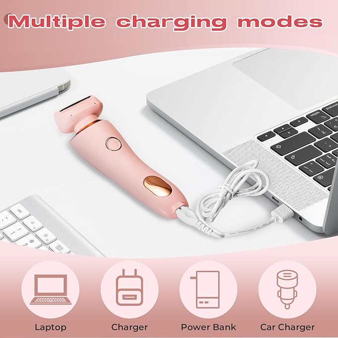 Livora Electric Shaver for Women,2 in 1 Wet & Dry Painless Hair Removal with 2 Removable Heads,Rechargeable Cordless Womens Razor for Bikini,Legs,Arms,Underarm Area,IPX7 Waterproof(Pink)-Velvo Beauty