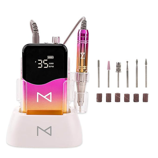 M Mase- Professional Nail Drill Machine - Coreless 2-in-1 Nail File - Electric, Cordless, 35000 RPM, HD Display - Electric Nail Drill for Professional & Home Use (Pink Gold)-Velvo Beauty