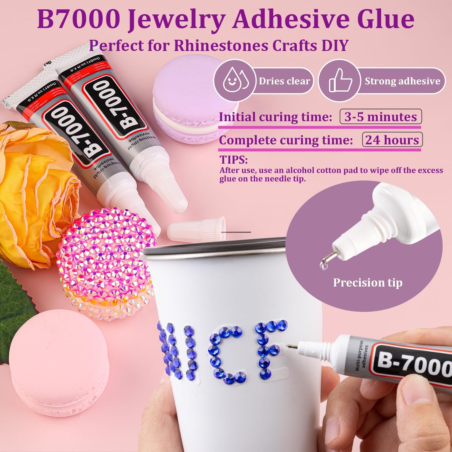 30000Pcs Resin Rhinestones with Tweezers for Crafting, Royal Blue Flatback Gems, Bedazzling Crystal with 3Pcs 10ml B7000 Jewelry Glue for DIY Crafts Clothing Tumblers Shoes Fabric Nail Art-Velvo Beauty