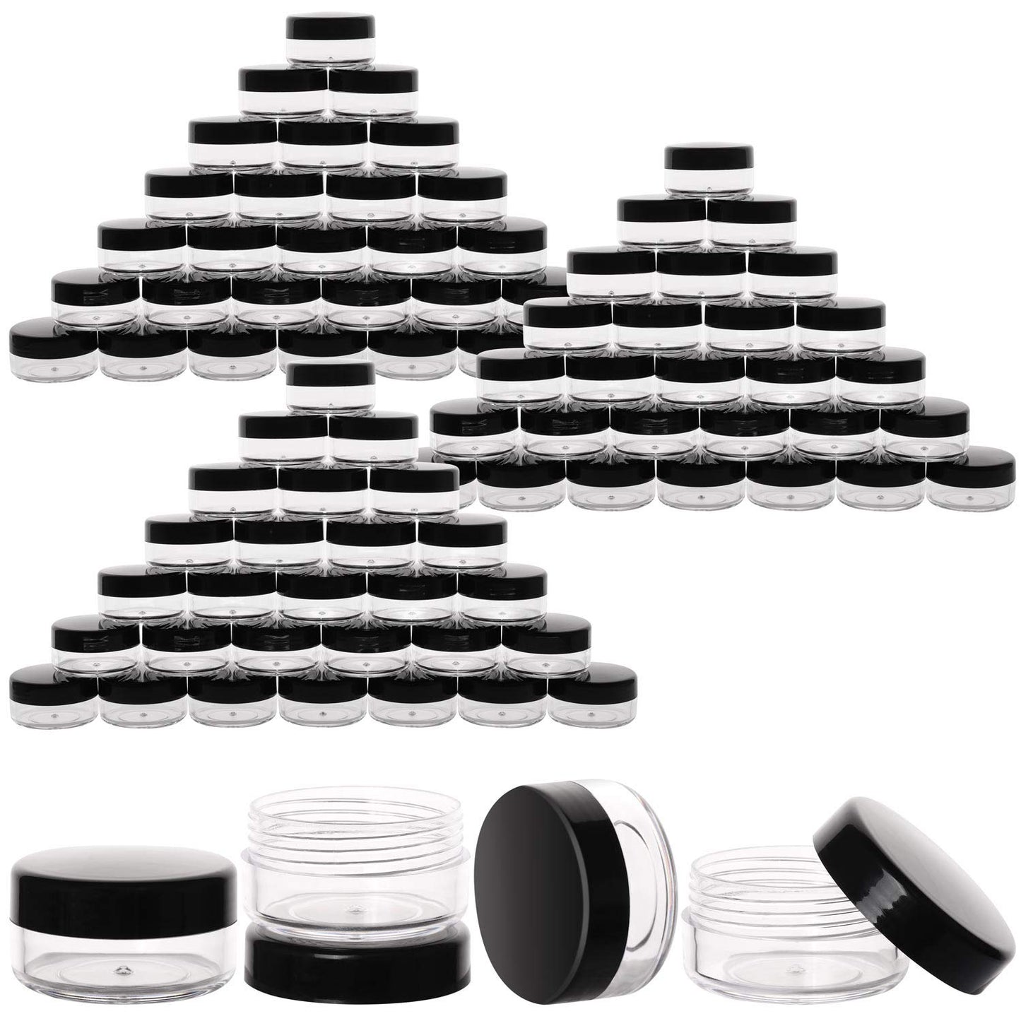 100 Count 10g Small Sample Containers with Lids Plastic Jar Cosmetic Jars Empty Makeup Jars Lip Balm Containers - Black-Velvo Beauty