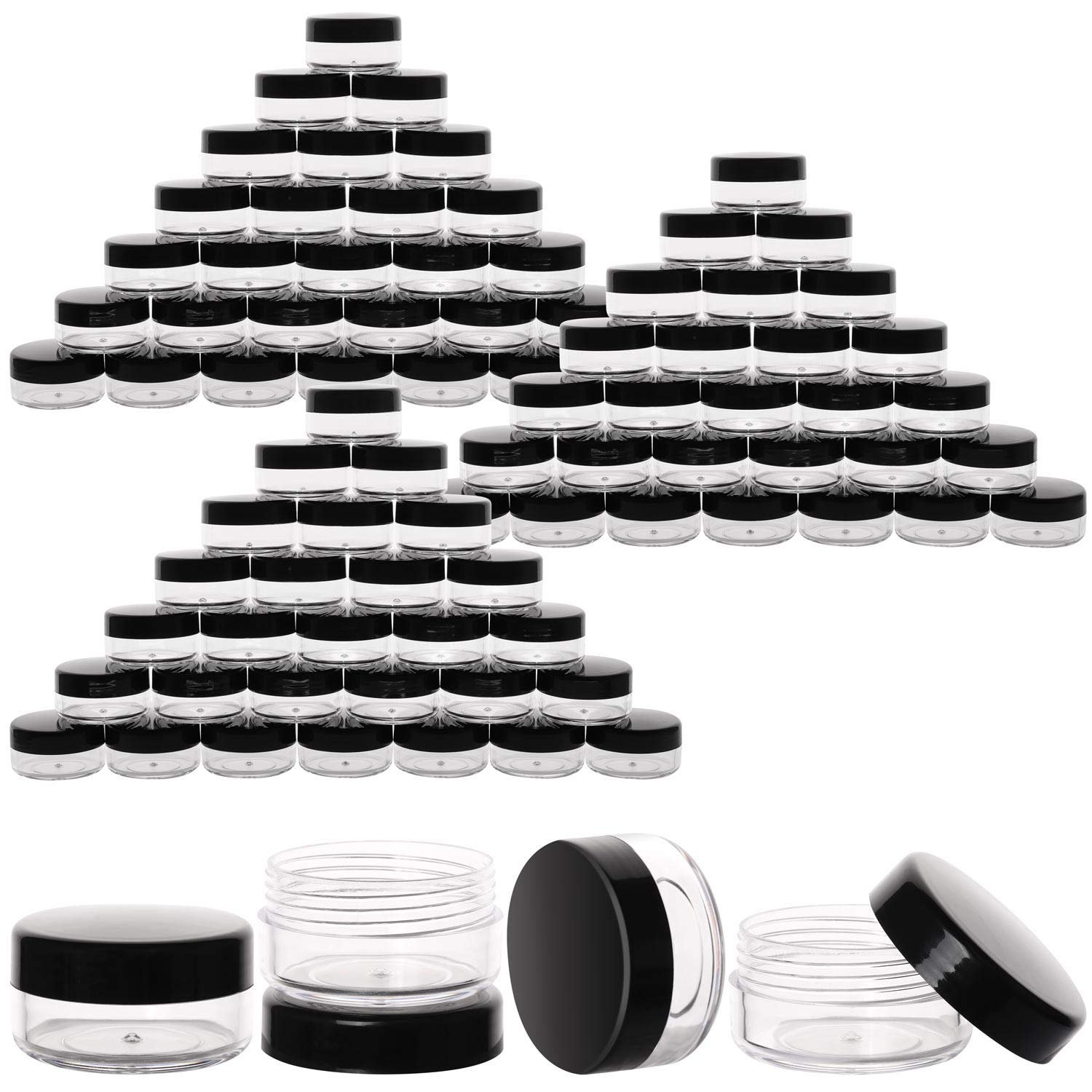 100 Count 10g Small Sample Containers with Lids Plastic Jar Cosmetic Jars Empty Makeup Jars Lip Balm Containers - Black-Velvo Beauty