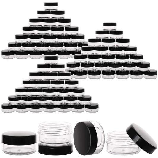 100 Count 10g Small Sample Containers with Lids Plastic Jar Cosmetic Jars Empty Makeup Jars Lip Balm Containers - Black-Velvo Beauty