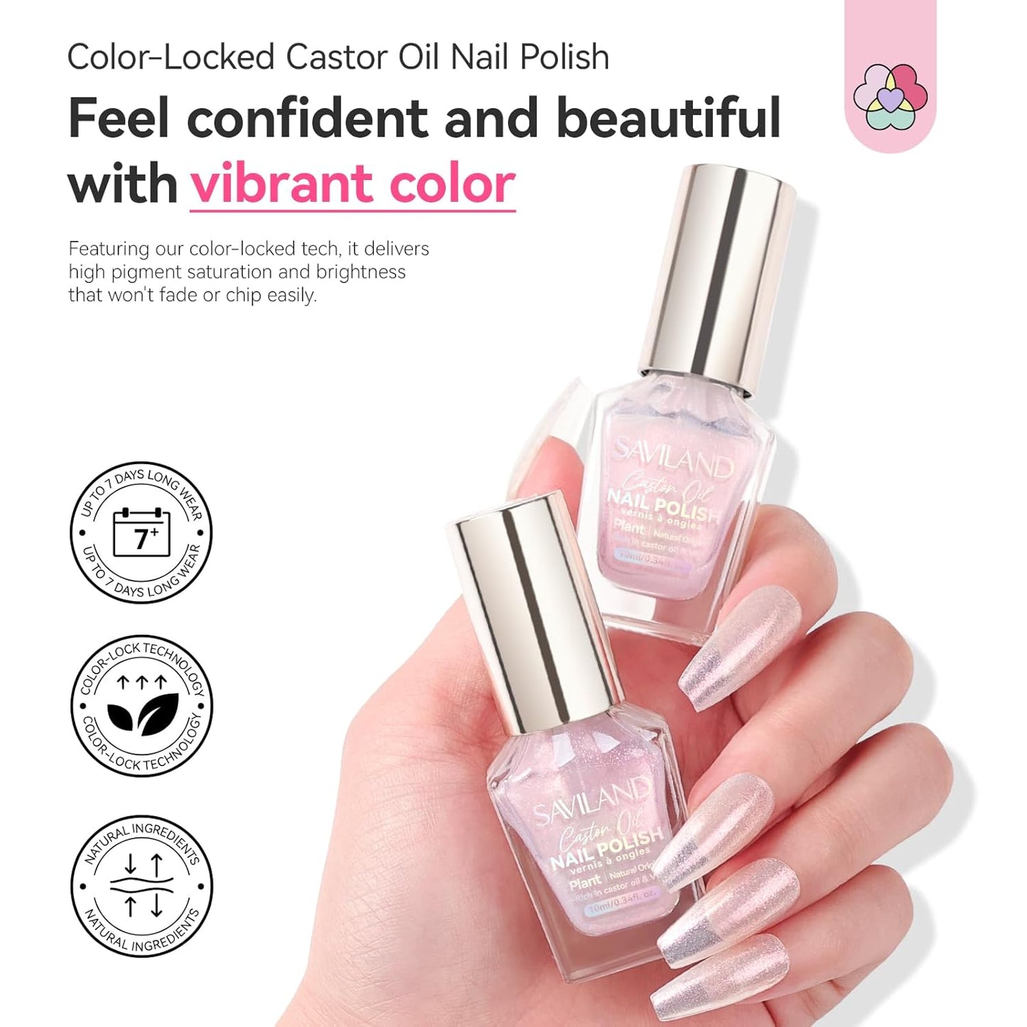 SAVILAND Color Artistry Pearl Pink Nail Polish: 7 Days Shimmer Aurora Finish Fingernail Polish Quick Dry Glitter Pink Fingernail Polish Regular Bulk Toe Nail Lacquer Non Gel DIY Home Women Manicure-Velvo Beauty