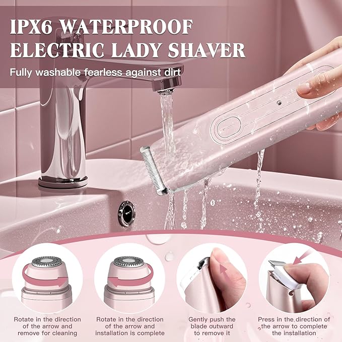 Bikini Trimmer Electric Razors for Women, 2-in-1 Dual-Head Cordless Body Hair Trimmer Facial Hair Removal for Face Lip Chin Pubic Underarm Legs, IPX6 Waterproof, Gifts for Women-Velvo Beauty