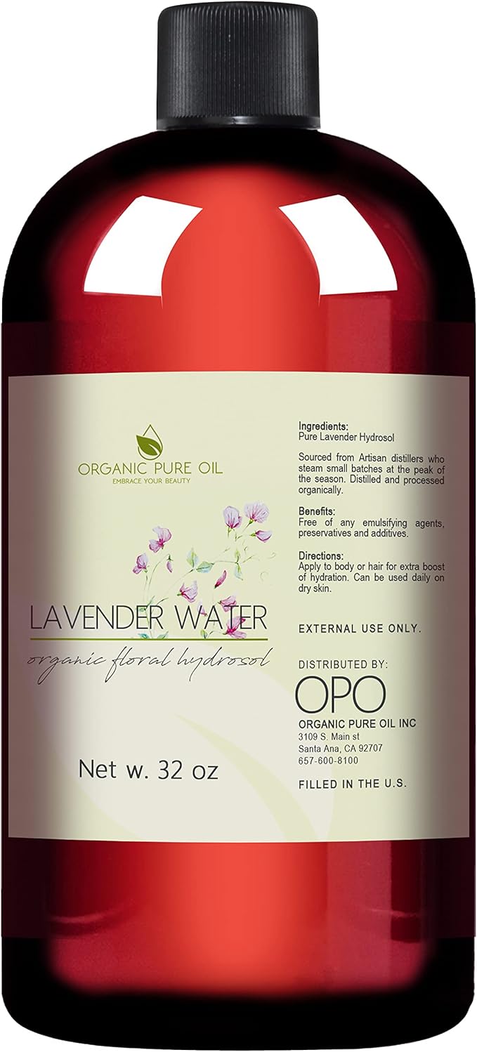 Lavender Water Hydrosol - Pure Steam Distilled Natural Non GMO Calming Bulk Body, Face, Facial Toner, Aromatherapy, Set Makeup, Cleanser Mist Spritz - 32oz - OPO-Velvo Beauty