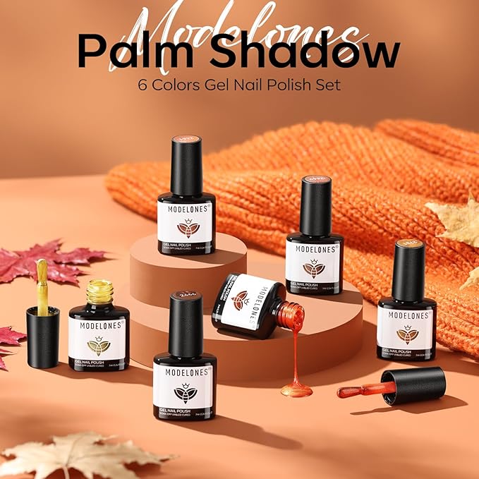 modelones Chameleon Gel Nail Polish Set, 6 Colors Fall Gel Polish Kit Glitter Shimmer Brown Orange Yellow Soak Off LED Nail Lamp Home Gift DIY Salon For Women Girl-Velvo Beauty