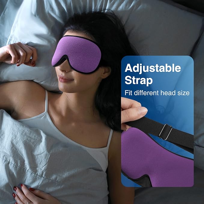 YFONG Weighted Sleep Mask, Women Men 3D Eye Mask Blocking Lights Sleeping Mask (4.2oz/120g), Pressure Relief Night Sleep Eye Mask with Adjustable Strap, Eye Cover Blindfold for Travel Nap Yoga, Purple-Velvo Beauty