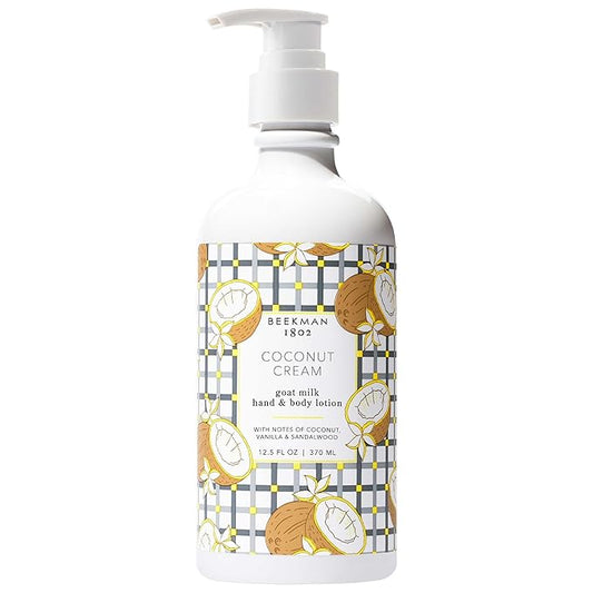 Beekman 1802 Coconut Cream Goat Milk Body Lotion - Scented - 12.5 oz - Hydrating & Moisturizing with Shea Butter - for Sensitive Skin - Cruelty Free - Packaging May Vary - Pump Included, Ready for Use-Velvo Beauty