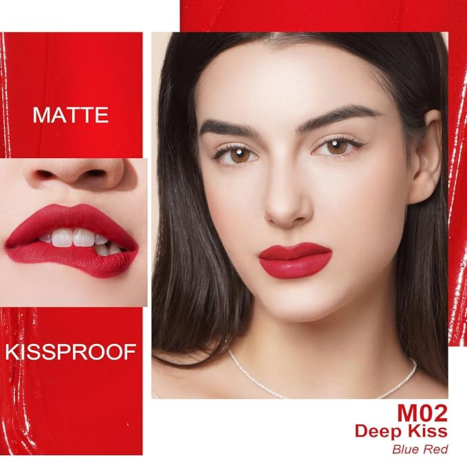 Oulac Red Matte Lipstick for Women, Classic Red Lip Stain Long Lasting Waterproof, No Transfer, Creamy High Pigmented Formula with Rose Oil, Vegan & Cruelty-Free, M02-Velvo Beauty