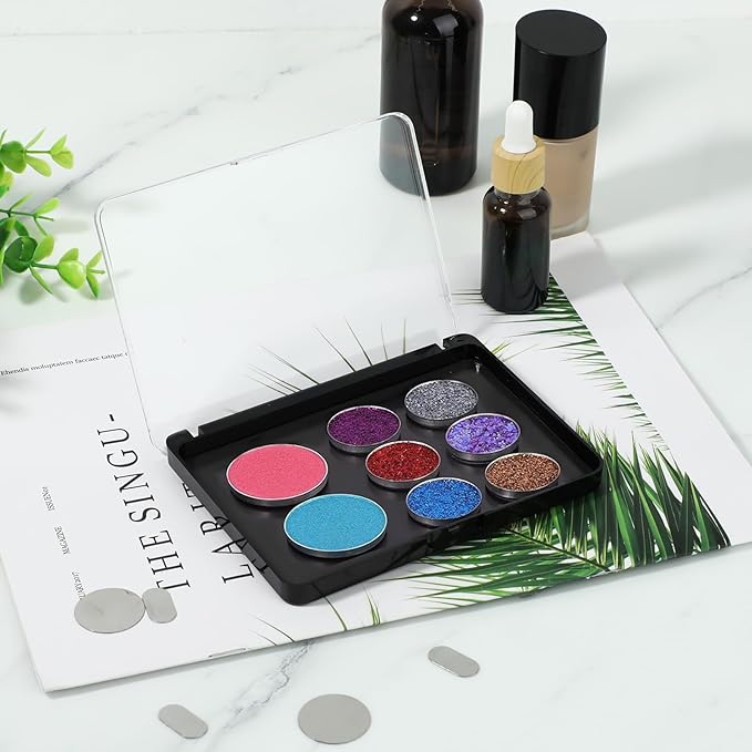 Empty Magnetic Makeup Palette Set, 1pc Magnetic Makeup Palette+ 20PCS Round Adhesive Metal Stickers + 30PCS Square Adhesive Metal Stickers for DIY Eyeshadow Blush-Velvo Beauty