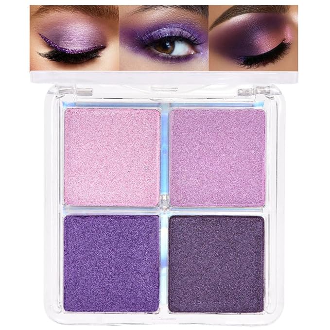 evpct Eyeshadow Quad Palette, Nude Pink Orchid Lavender Dark Purple Glitter Shimmer Metallic Matte High Pigment Eye Shadow Palette Makeup for older Women, Smudge Proof, Vegan Cruelty-free, Seductive-Velvo Beauty