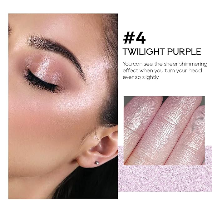 Baked Purple Highlighter Powder Palette, Makeup Highlighter Powder Palette Sheer Shimmering Finish Face Highlighters Makeup Iluminadores de Maquillaje #04 Twilight Purple-Velvo Beauty