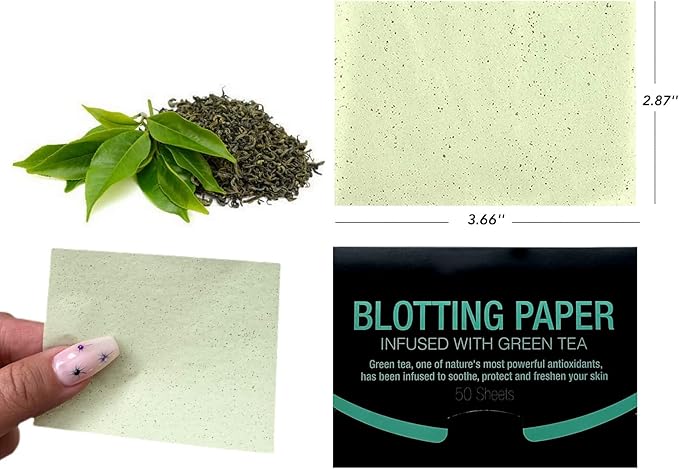 2 Pks GREEN TEA INFUSED Soothing Natural Abaca Blotting Paper - 100 Oil Blotting Sheets - Makeup Friendly UNISEX Oily Skin Shine Blotter Photography Zoom Meetings Travel Gym School - MADE IN TAIWAN-Velvo Beauty