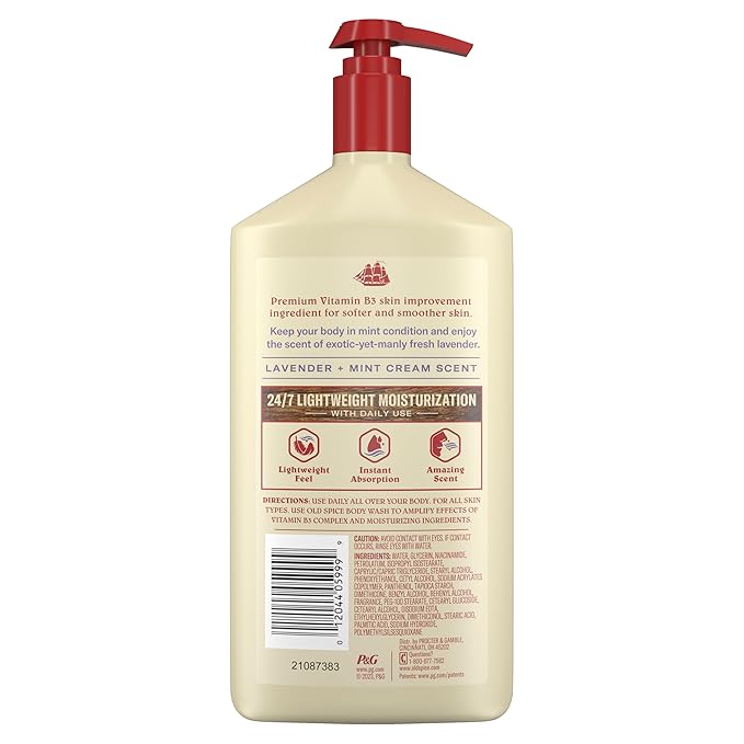 Old Spice Hand, Face & Body Lotion for Men, 24/7 Lightweight Moisturization with Vitamin B3, Instant Absorption, For All Skin Types, Lavender + Mint Cream Scent, 16 oz-Velvo Beauty