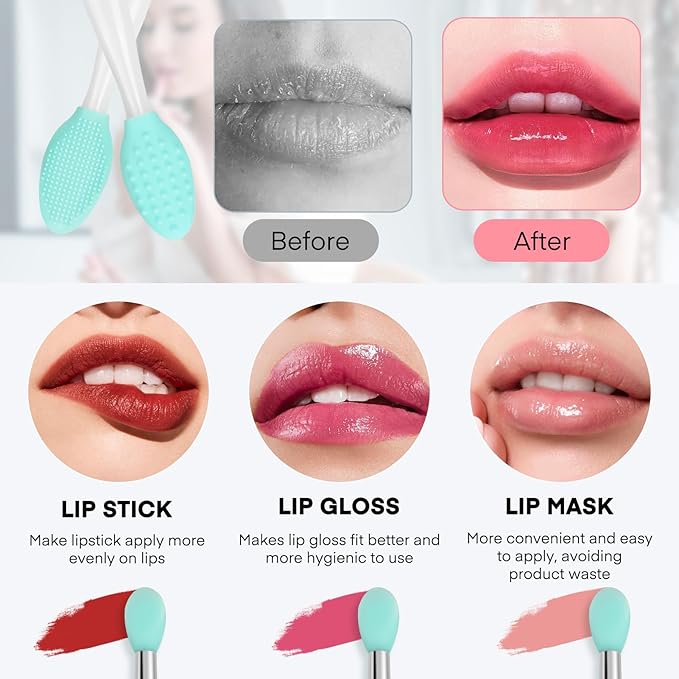 Unaone Lip Scrub Brush - 3 PCS Dual-ended Lip Scrubber Exfoliator and Silicone Lip Brush, 3-in-1 Silicone Lip Scrub Tool Lip Mask Applicator, Gentle Exfoliator & Applicator for Soft-Velvo Beauty