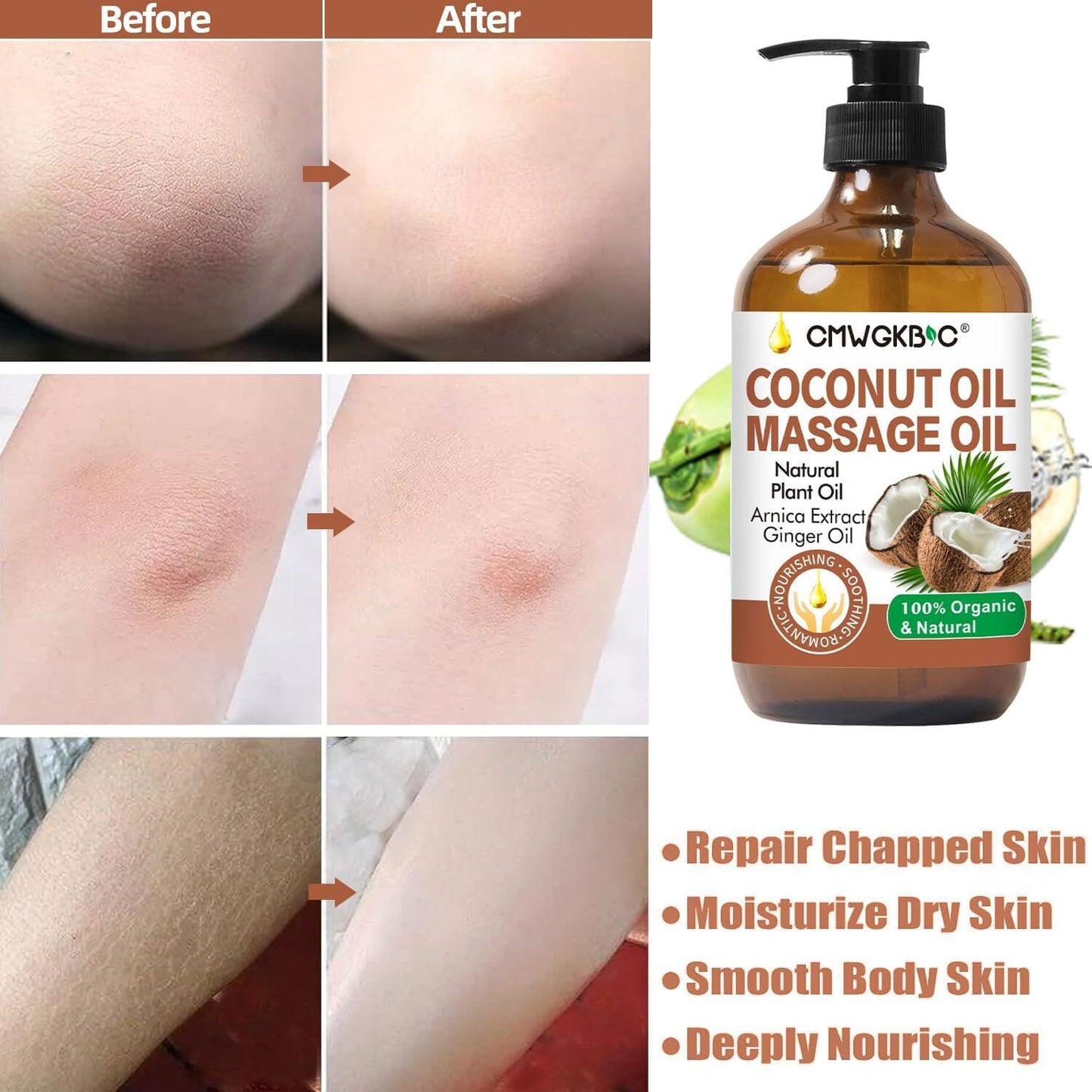 Coconut Oil Massage Oil for Massage Therapy- Relaxing Massage Oil,Carrier Oil for Essential Oils,Non-Greasy Coconut Oil for Skin and Hair,Massage Oils for Date Night Spa Body Oil for Women Men-Velvo Beauty