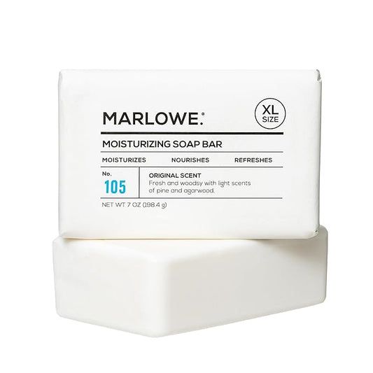 MARLOWE. No. 105 Bar Soap for Men 7 oz, Moisturizing Body Soap, Nourishing & Refreshing with Natural Extracts, Shea Butter, Olive Oil & Green Tea Extracts, Original Sage & Fir Scent-Velvo Beauty
