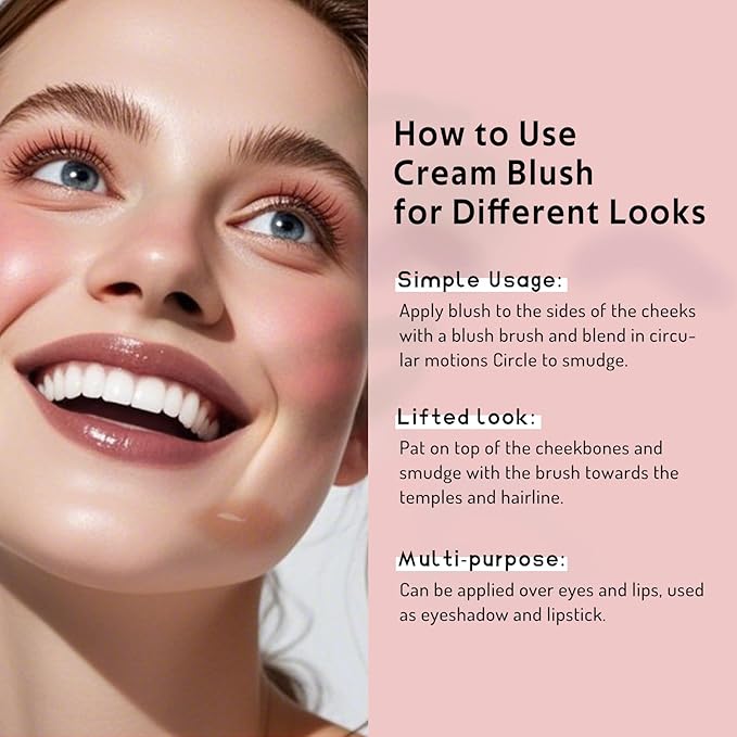 Multi Cream Blush & Blush Brush Set, Korean Makeup Blush for Cheeks, Multi-Use Face Balm, Lightweight & Hydrating, Blendable Color, Non-Greasy, Soft Bristles for Radiant Finish (Rose Crystal)-Velvo Beauty