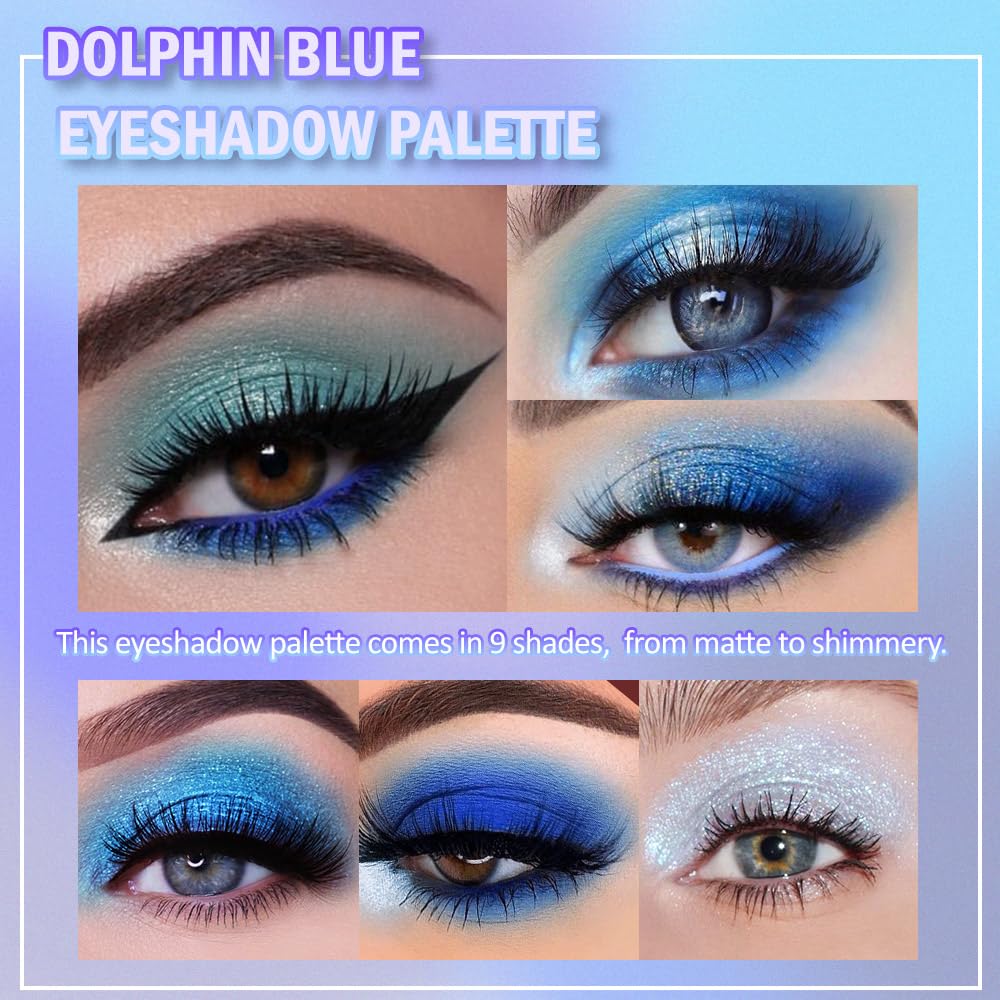 9 Colors Blue Smoky Matte Shimmer Eyeshadow Palette with Mirror for Eye Makeup,High Pigmented Eye Shadow Primers Powder Palet de sombras de ojos-Velvo Beauty