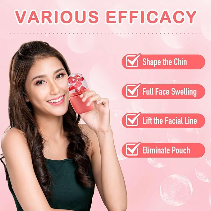 XHJRI Ice Face Roller Massager,Ice Cube Roller for Face, Eyes and Neck Naturally Conditioning and Skin Care,De-Puff Eye Bags,Reduce Migraine Pain,Reusable Massage Silicone Ice Mold (New Pink)-Velvo Beauty