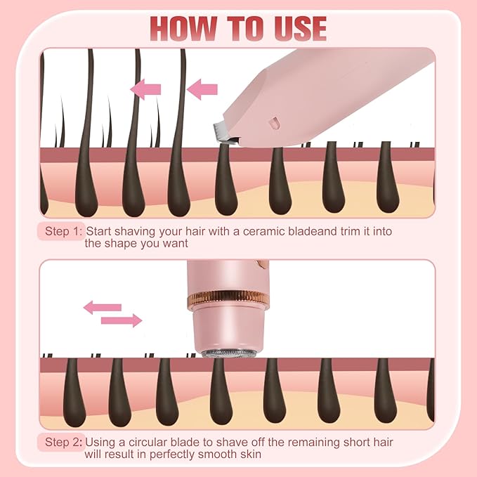 Bikini Trimmer for Women Electric Razors for Women Women's Electric Razor 2 in 1 Shaver Pubic Hair Trimmer Ipx7 Waterproof Wet Dry Use Bikini Shaver for Ladies Pubic, Legs, Face, Underarms (Pink)-Velvo Beauty