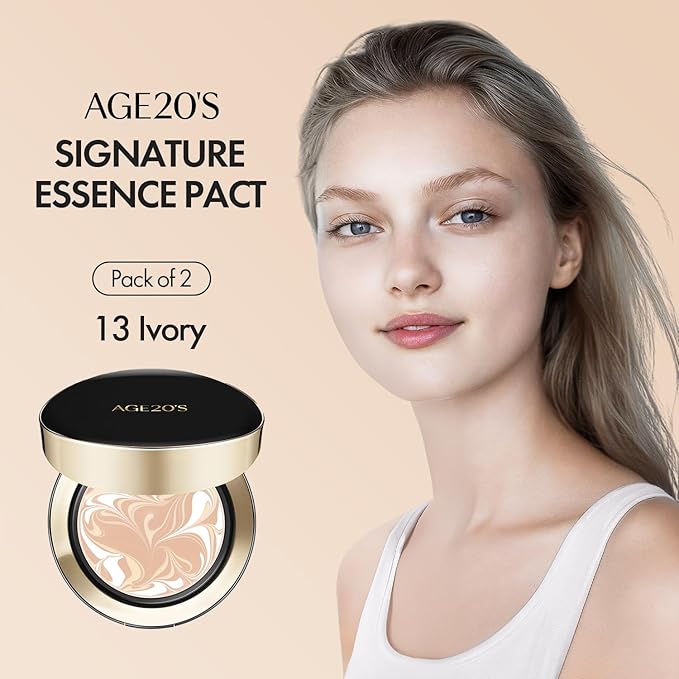AGE20'S Signature Essence Pact SPF 50+ | Pack of 2 | 13 Ivory | Cream Foundation, Dewy Finish, Natural Coverage | Korean Cushion Foundation-Velvo Beauty