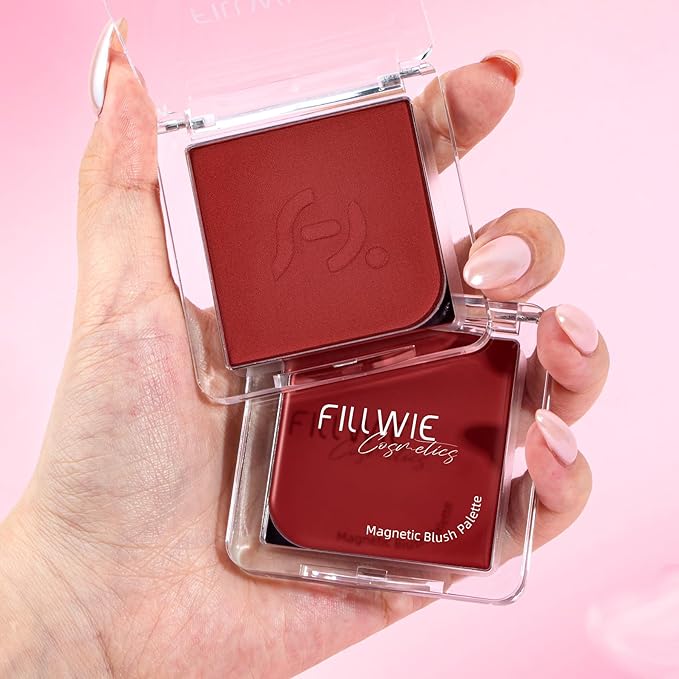 Blush Palette Duo – Cream & Powder Blush Set in Deep Red, Long-Wearing & Moisturizing, Easy to Blend, Radiant Coverage for Cheeks, Eyes & Lips, Magnetic Palette Compatible (2-Pack, Maple Crush)-Velvo Beauty