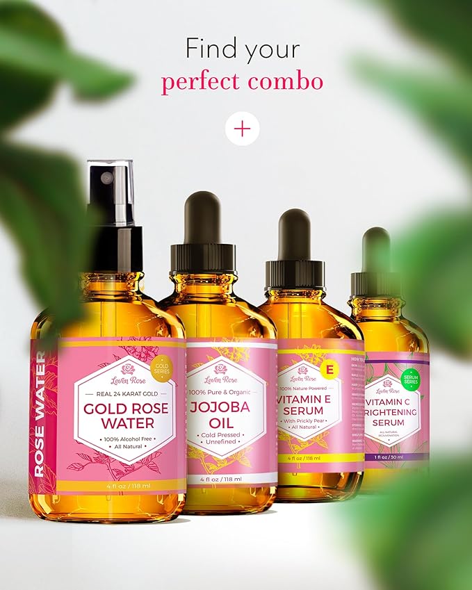24 Karat Gold Rose Water Toner by Leven Rose Natural Moroccan 24K Rosewater Toner 4 oz-Velvo Beauty