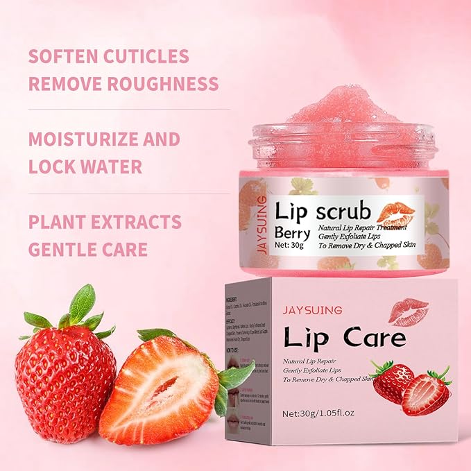 Lip Scrub, Natural Lip Scrub Exfoliator, 2Pcs Lip Exfoliator Lip Scrub for Dark Lips to Lighten,Repair Dry Lips,Chapped Lips (Berry)-Velvo Beauty