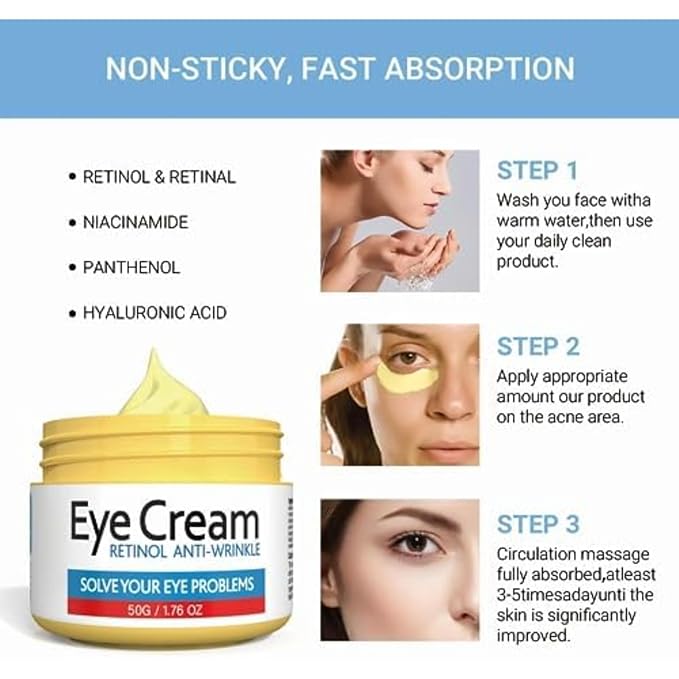 Retinol Eye Cream for Improving Dark Circles and Puffiness Under Eye Bags Under Eye Cream Reduce Aging Line Smoothing Wrinkles and Fine Lines Moisturizing Eye Cream Unisex 1.76OZ/50G-Velvo Beauty