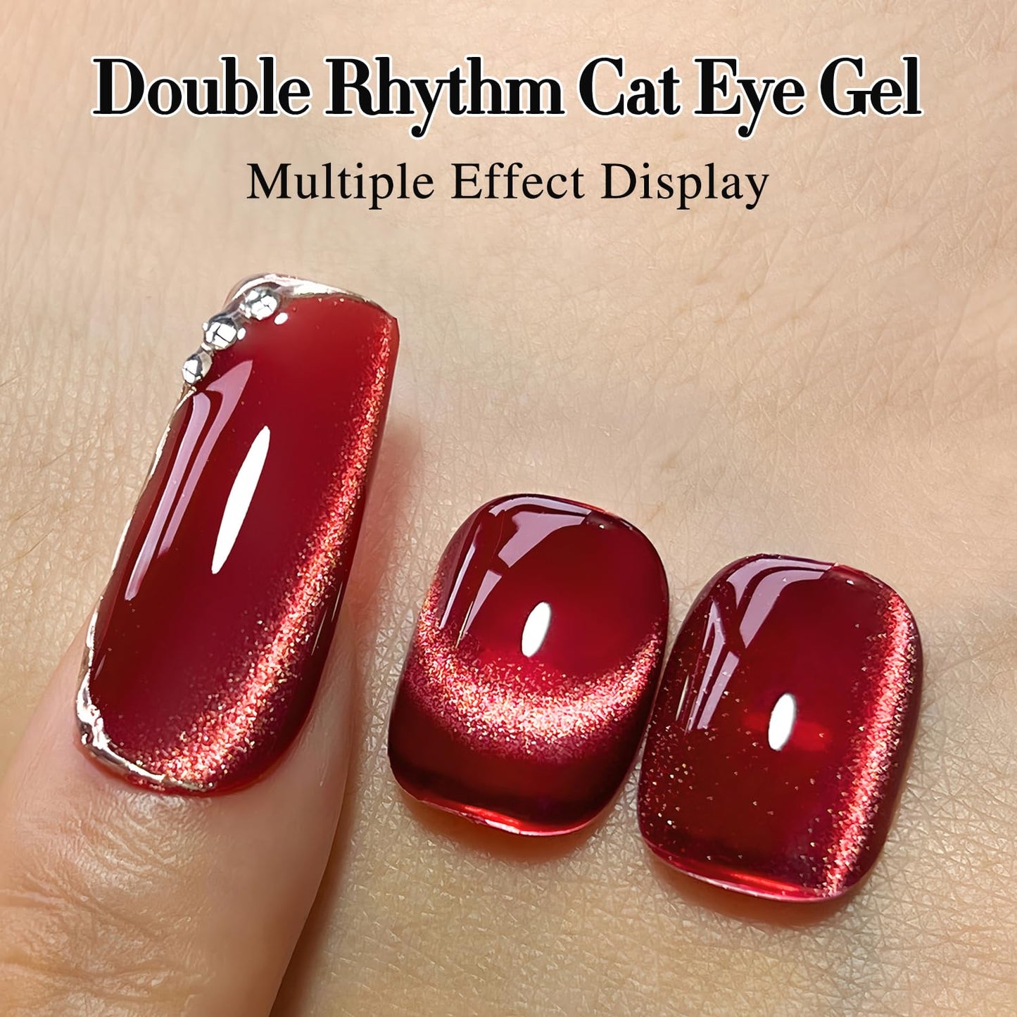 Double Rhythm Jelly Glass Cat Eye Gel Polish with Magnet 15ML Holographic Glitter Shimmer Translucent Sheer Color Magnetic Nail Polish Salon DIY at Home (Dark Red-MC1054)-Velvo Beauty