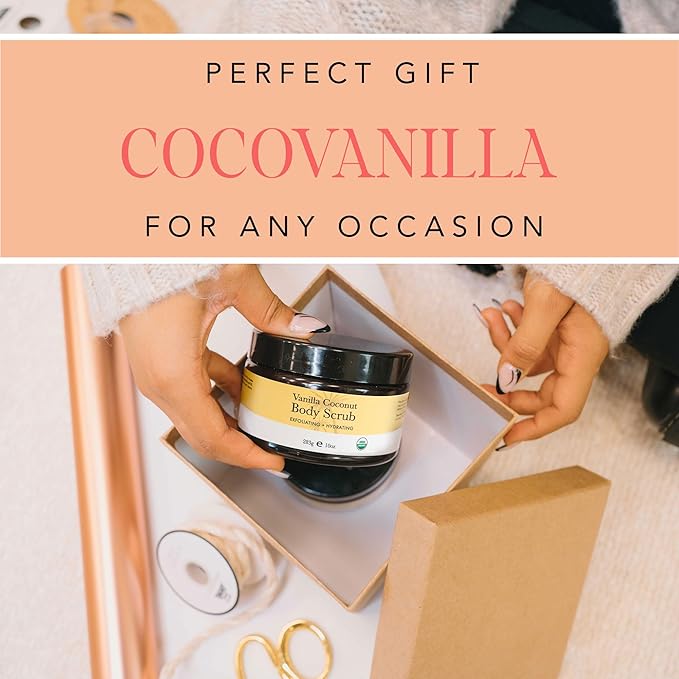 Organic Vanilla Coconut Body Scrub - USA Made Sugar Scrub with Natural Ingredients, Moisturizing Body & Foot Exfoliator for Dry and Sensitive Skin, Removes Dead Skin Cells & Reduces Ingrown Hair-Velvo Beauty