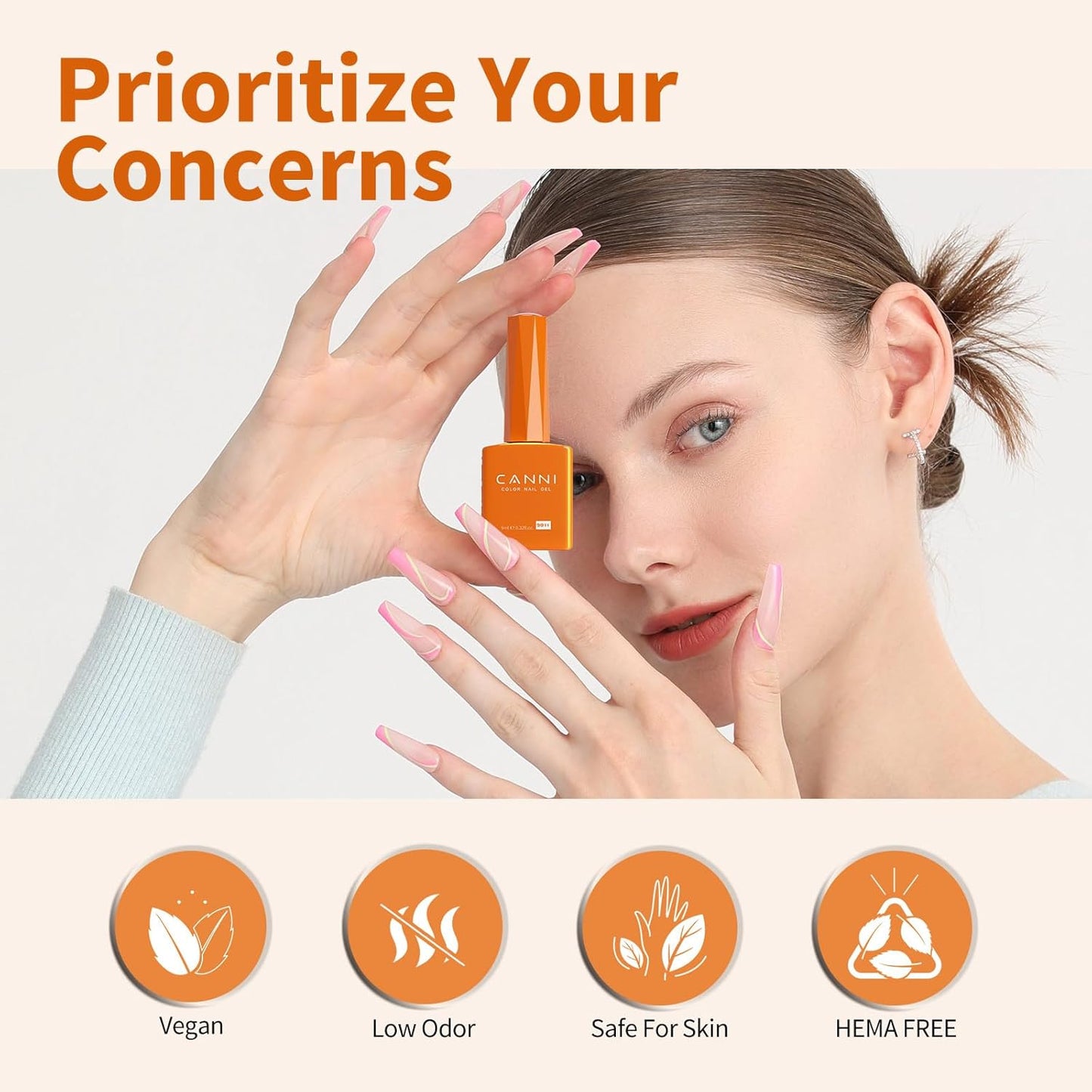 CANNI Orange Gel Nail Polish – 1pcs Bright & Light Orange UV/LED Soak Off Gel, High Gloss Color for DIY Manicure, French Nails & Salon Use-Velvo Beauty