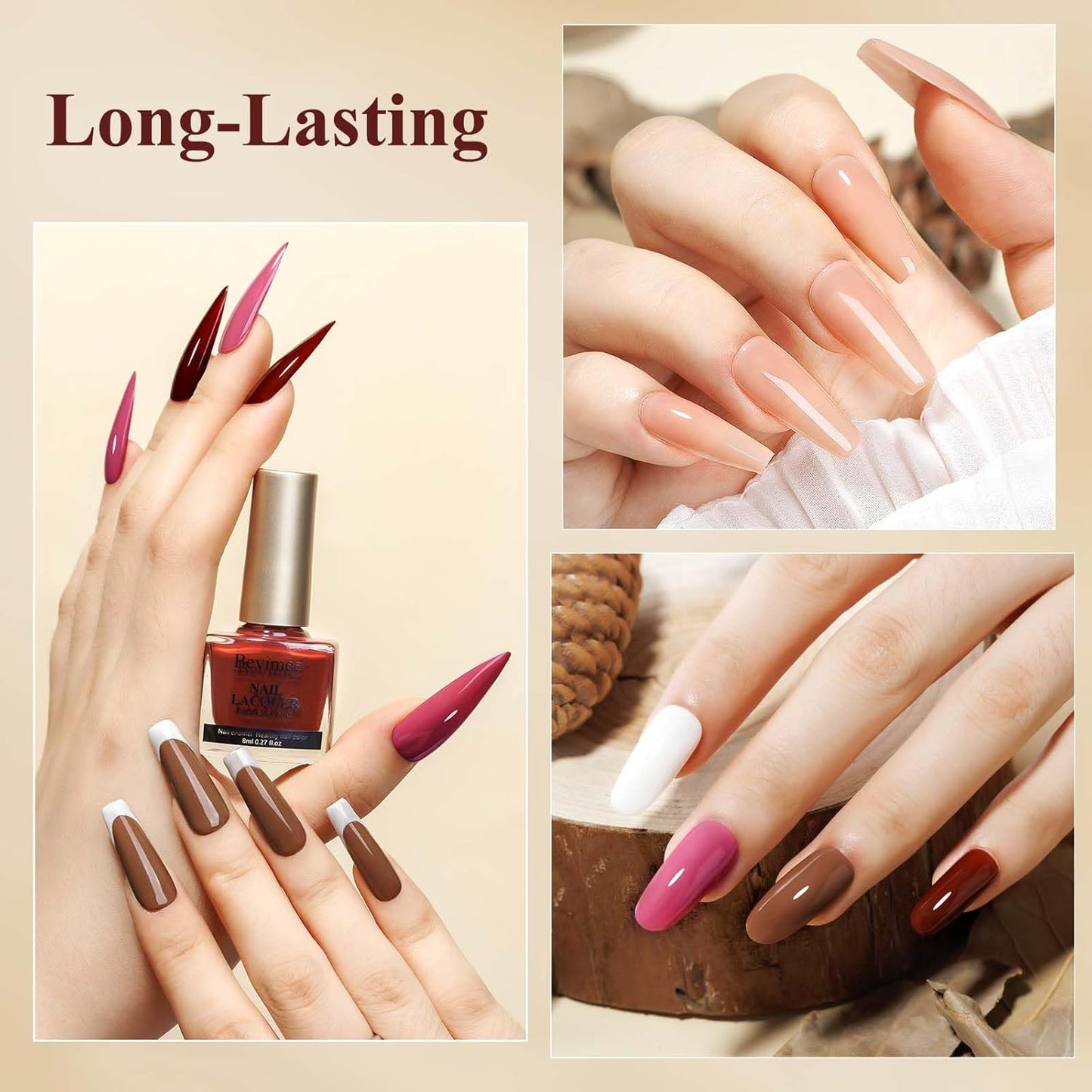 Vegan Nail Polish Set: Air Quick Dry Nail Lacquer Milky White, Nude, Brown 6 Regular Colors Nail Art Polish Non Gel Fast Drying Fingernail Polish Bulk DIY Salon Gift For Women-Velvo Beauty