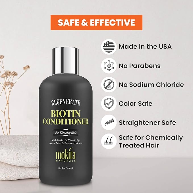 Conditioner with Biotin, ProVitamin B5 and Amino Acids for Repair Treatment and Deep Moisturizing for All Hair Types - Detangle, Protect and Support New Hair Growth - 8.5 Ounces-Velvo Beauty