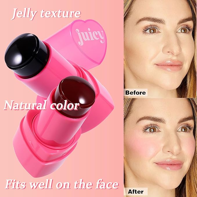 Water Jelly Tint Blush, 3-In-1 Multi-Use Blush Cream Blush Stick for Eyes, Cheeks & Lips, Hydrating & Bouncy Jelly Texture, Blends Perfect for Skin Portable Multipurpose Long Lasting Waterproof(04, s)-Velvo Beauty