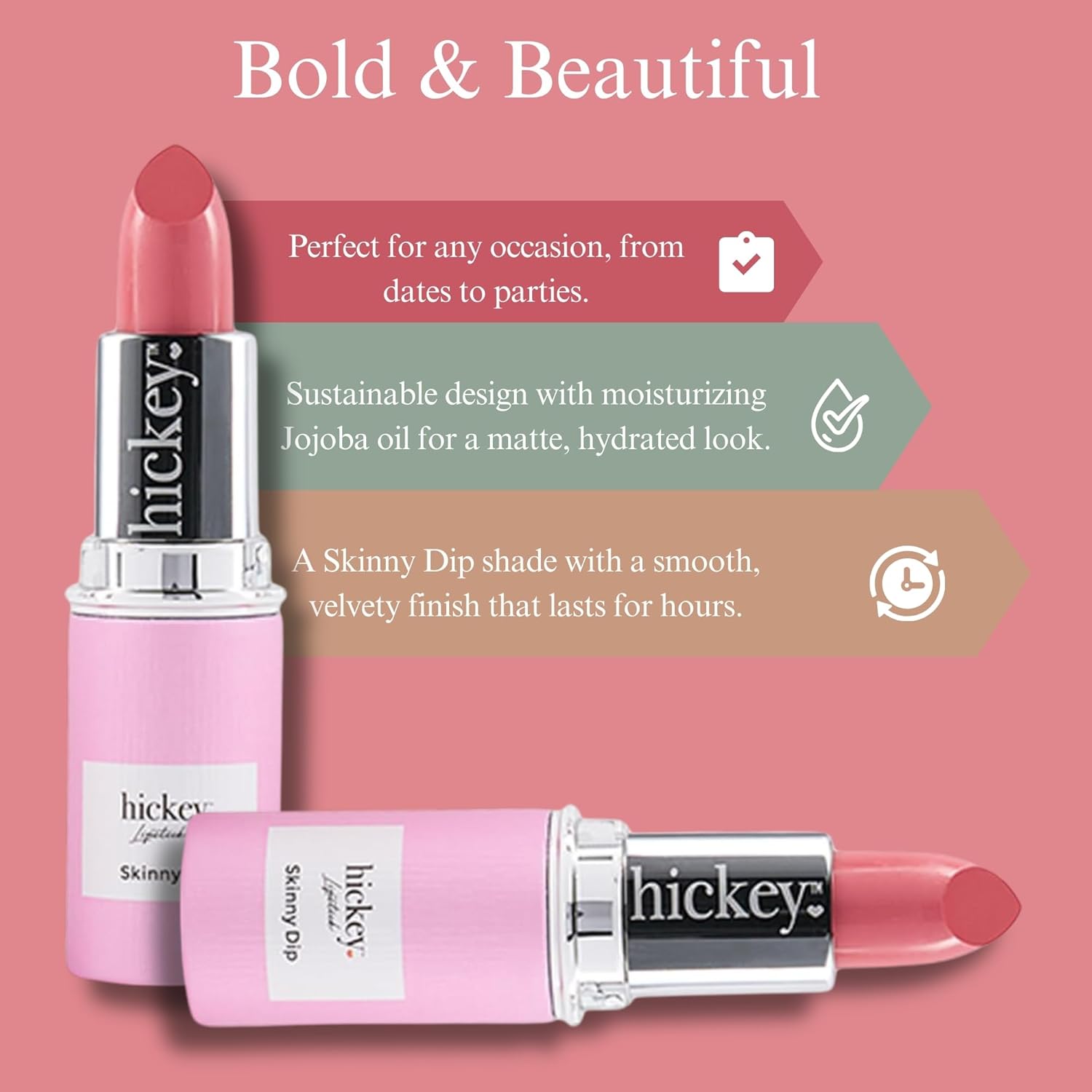 Hickey Lipstick Skinny Dip Light Pink Lipstick Refill - Long Lasting Lipstick for Women - Hydrating & Moisturizing Shade, Lip Color for Women, Gluten-Free & Vegan with Highly Pigmented-Velvo Beauty