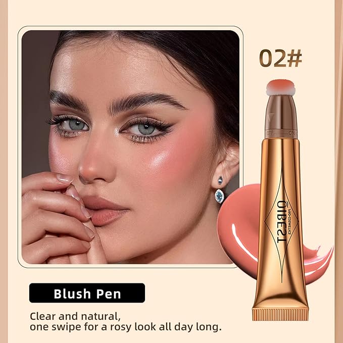 Blush Beauty Wand, Liquid Face Blush with Cushion Applicator, Silky Smooth Cream Blush Stick Natural Matte Finish, Lightweight Blendable Blush Stick Makeup for Cheek Lip eye, Cruelty-free(Peach Pink)-Velvo Beauty