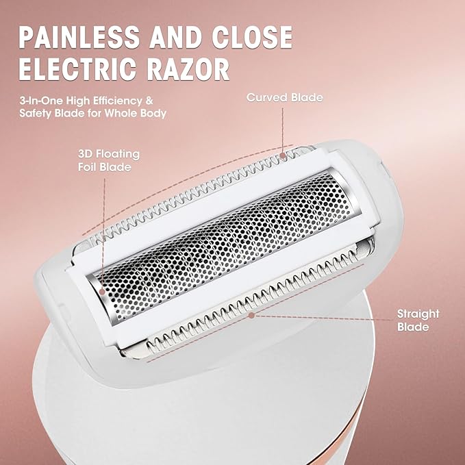 Electric Shavers for Women, 4 in 1 Hair Removal Kit with Epilator Bikini Trimmer Face Razor Body Brush Face Massager Foot Callus Remover, IPX7 Waterproof Lady Razors Set for Legs Armpit Bikini Pubic-Velvo Beauty